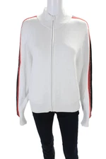 Replica Los Angeles Womens Front Zip Striped Trim Track Jacket White Size Large