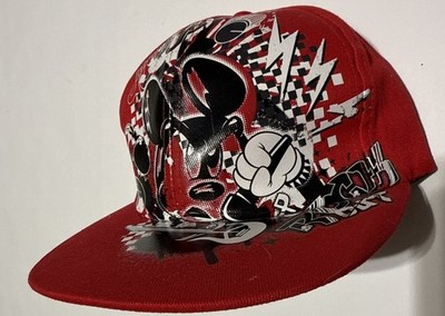 Mickey Mouse Disney Parks Red Flat Bill Hat Turn It Up Rock Out Cap - Adult 7-8