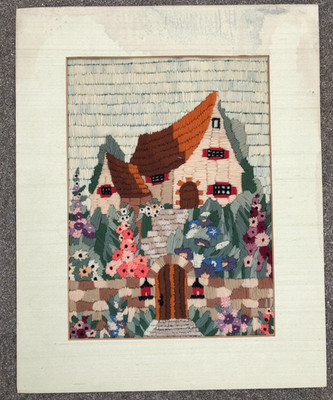 Vintage Wool Yarn Wall Art Cottage Flowers Landscape Unframed
