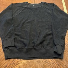 Aerie Womens Waffle Knit Oversized Sweatshirt Slouchy Cozy Black Large