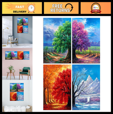 4 Pack 5D Diamond Painting Kits for Adults - DIY Art Kits, 4 Seasons Trees, Wall