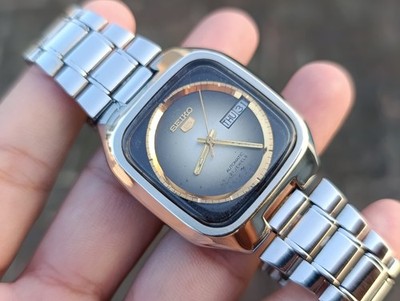 Vintage Seiko 5 TV Automatic Day-Date 21J Brown Dial SS Mens