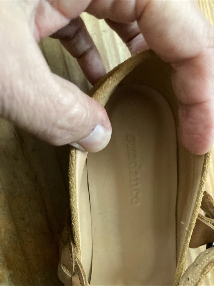 Gorgeous SUNDANCE beige Mary Jane Flats With Woven Leather Strap Vgc - Image 3 of 4