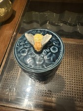 Vintage Lidded Honey Pot With Embossed Flowers & Bee. Made In Portugal, Secla ?