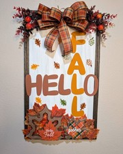 Oak Wood Fall Hello Fall Sign Autumn Harvest Wall Decor Rustic Handmade