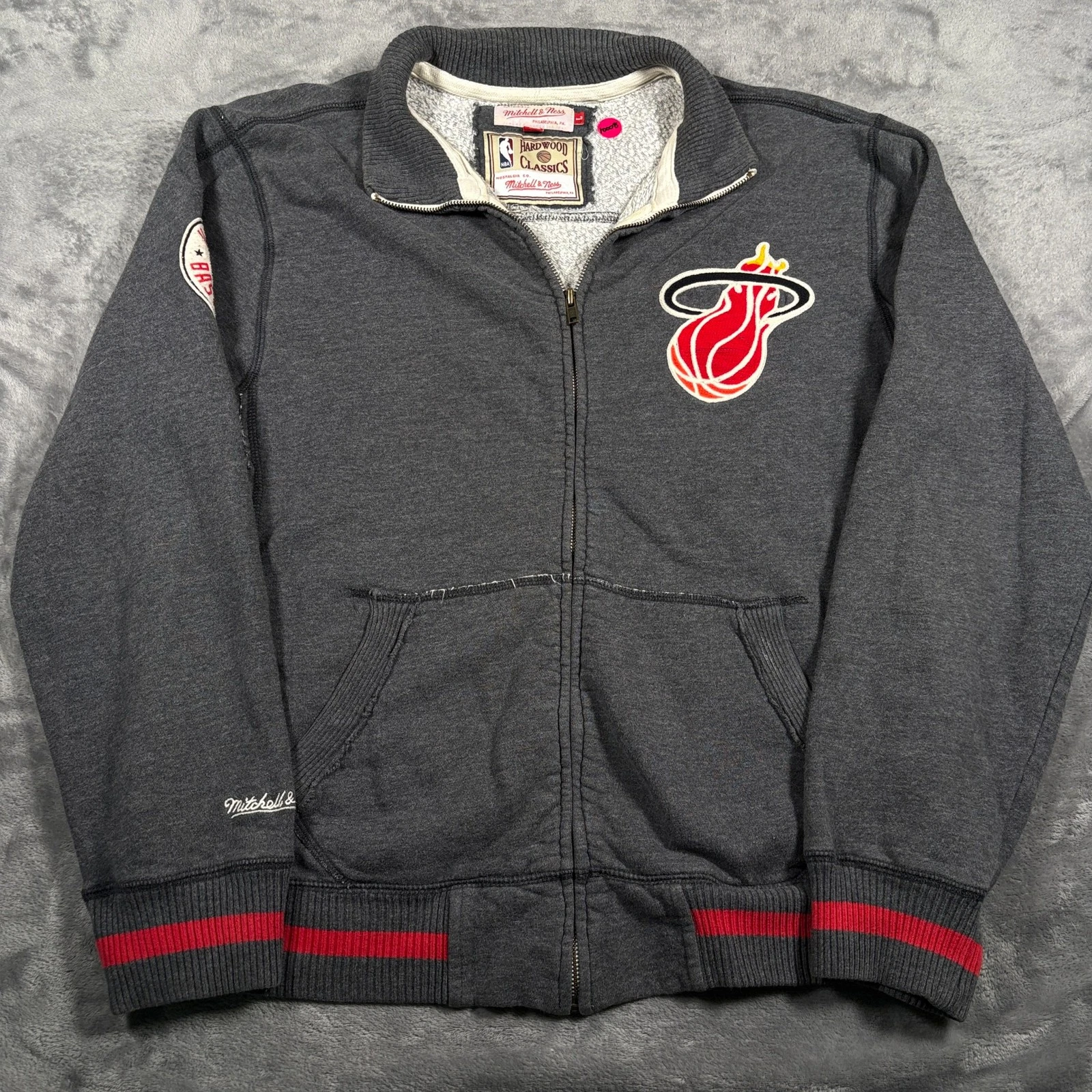 Mitchell & Ness Miami Heat Jacket Mens Large Gray NBA Hardwood Classics Full Zip