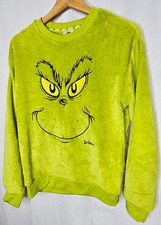 Dr. Seuss The Grinch Plush Fleece Embroidered Christmas Crew Sweatshirt Small