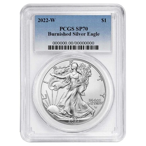 2022-W $1 1-oz Burnished American Silver Eagle PCGS SP70 Blue Label