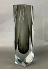 Mandruzzato Murano Vase Faceted Sommerso Art Glass Smoke Grey Mid Century Modern