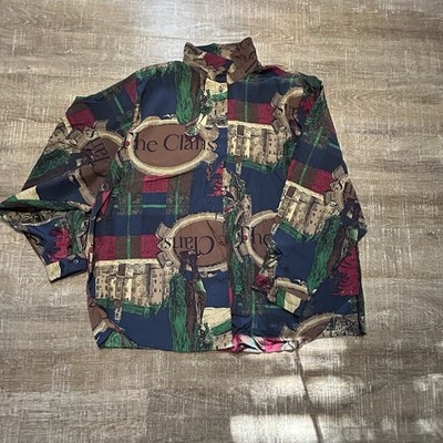 Vintage Lady Shapely Shirt Womens 26W Scottish Map Clans Novelty 90s Polyester
