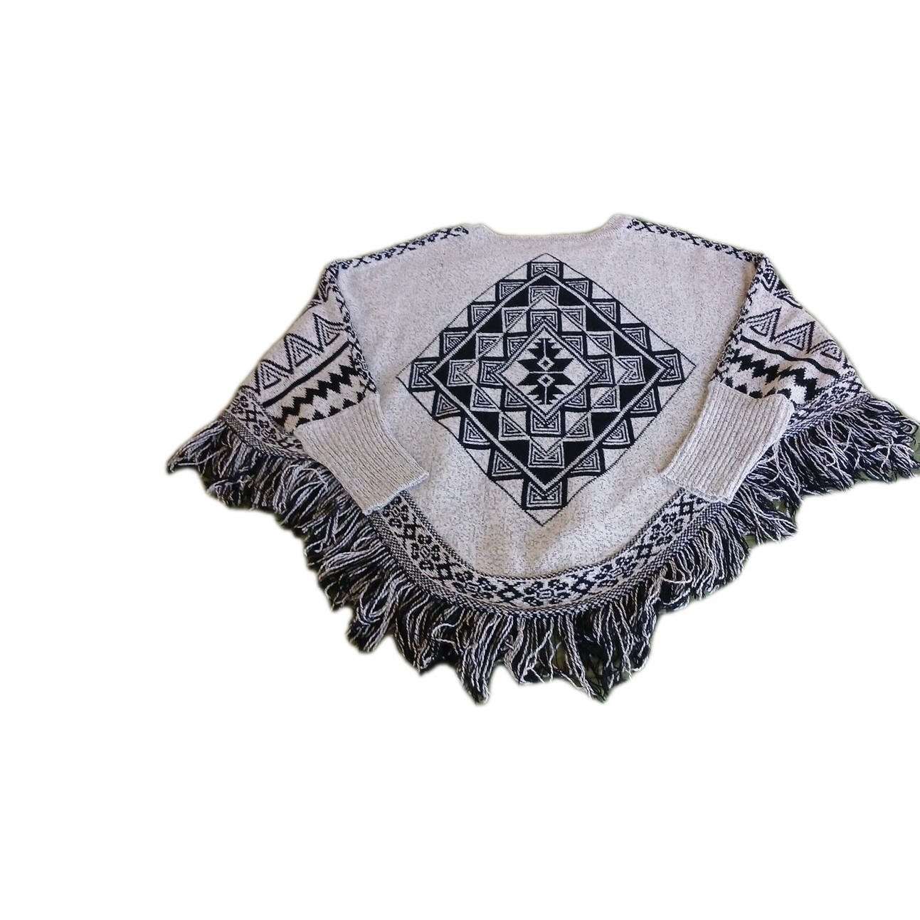 Olivia Sky Poncho Sweater Sz 2X Gray/Black Cuff S… - image 8