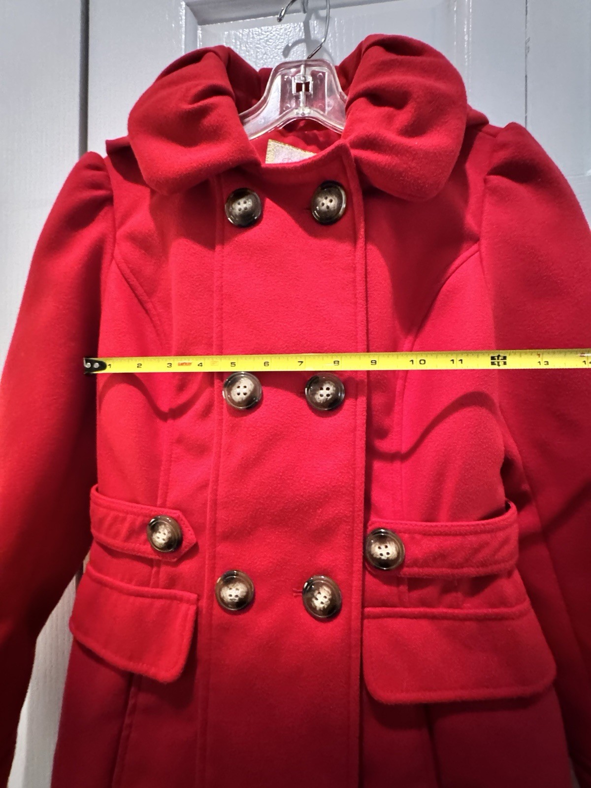 Pink Envelope Red Polyester Double Breasted Pea C… - image 9