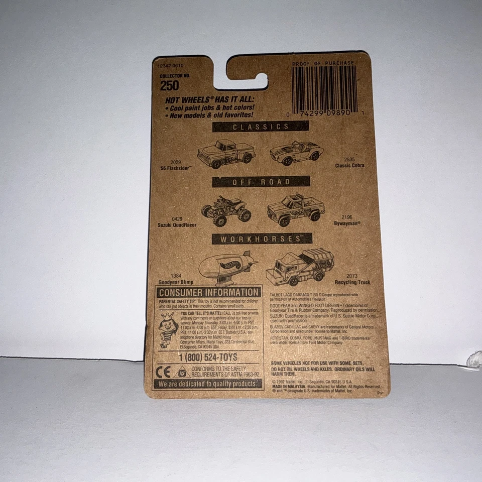 Hot Wheels 1992 Blue Card #250 Talbot Lago Black w/Chrome 7 Spoke Wheels (B52) - Image 2 of 4