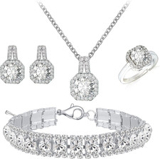 4Pcs Cubic Zirconia Wedding Jewelry Sets for Bride Bridesmaid Cubic Zirconia Pen