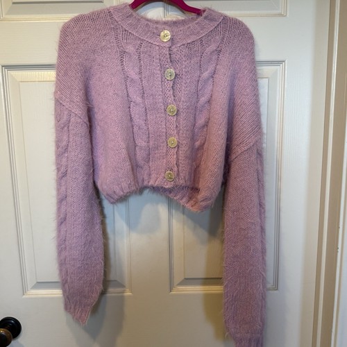 Free People Cardigan S rosa misto lana maglia manica a palloncino maglione crop prezzo al dettaglio consigliato $148 - Foto 3 di 9