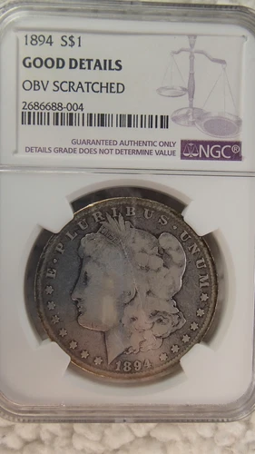 1894 $1 Morgan Silver Dollar Coin NGC Good scratched
