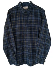 Weatherproof Vintage Men's Large Button-Down Flannel Shirt Long Sleeve Blue