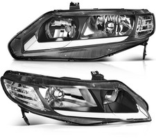 Headlights Assembly Front LED Set For 2006-2011 Honda Civic Black Housing