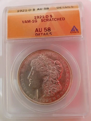 1921 D AU58 NET MORGAN DOLLAR VAM 1G FUN WITH 21 DIE VARIETY FREE SHIPPING IN US