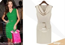  Elegant Cocktail Party Evening Blouson Apricot or Green Dress with Belt 3186