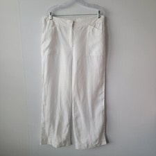 chico's womens pants size L white 100 linen wide leg high rise pockets