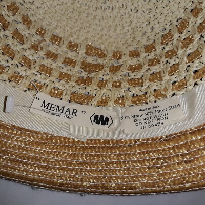 Memar Florence, Italy Wide Brim Sisal Hat with embellished tulle hatband Vintage MEMAR Florence Italy Women main image 3