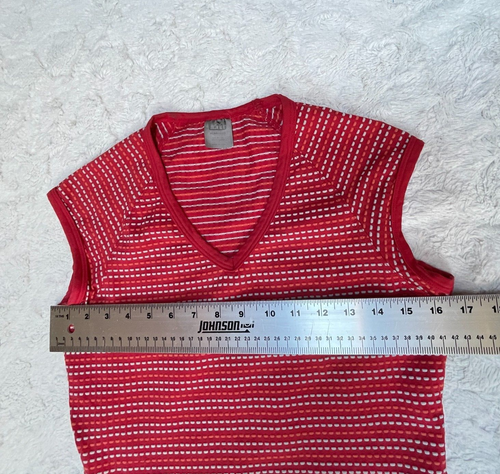 REI Women's Red Pink White Striped Knit V-Neck Tee Cap Sleeve Casual T-Shirt - Picture 5 of 7
