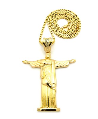 MENS HIP HOP RAPPER STYLE LARGE CROSS THE REDEEMER PENDANT BOX