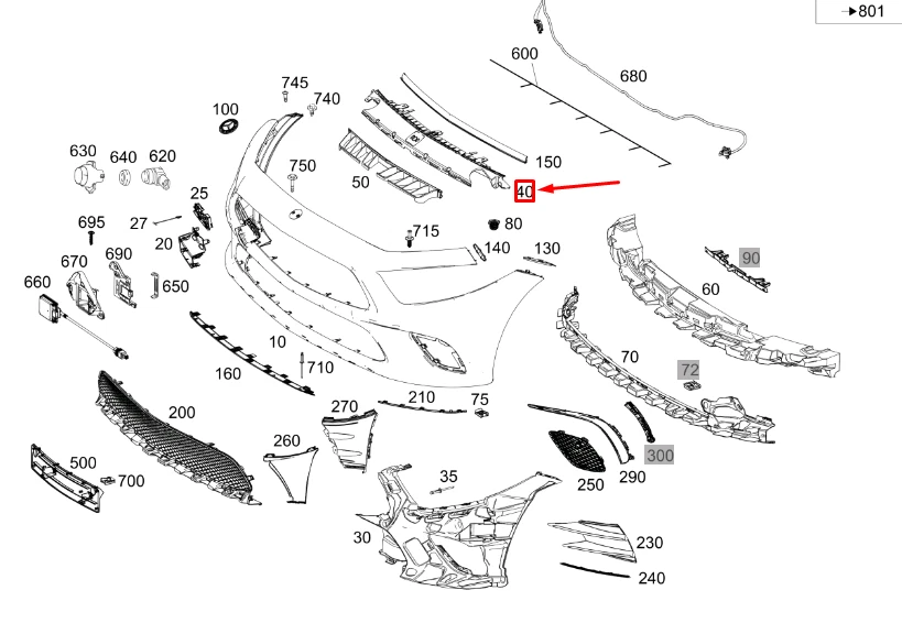 NEW MB CLS C257 FRONT BUMPER TOP CENTRAL BASIC CARRIER A2578854900  
