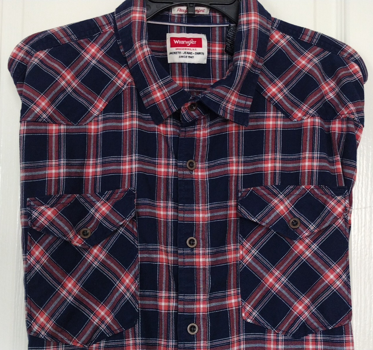 MEN Wrangler Flex For Comfort PLAID SHIRT Size 3XL Pockets w/buttons Long Sleeve thumbnail 4