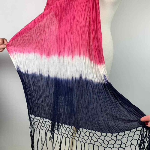Bufanda con flecos de algodón Steve Madden Sarong Corbata Rosa Azul Marino Blanco - NUEVO - Imagen 3 de 6