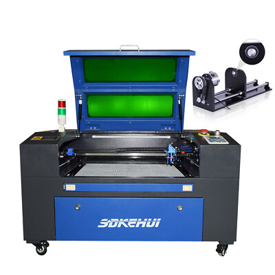 60W CO2 Laser Graviermaschine Lasergravurmaschine Engraver Cutter mit Drehachse