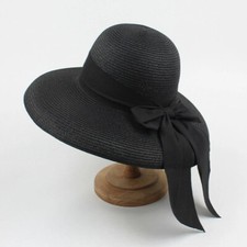 Womens Summer Hepburn Style Straw Hat Large Brim Bowknot Beach Holiday Sun Cap
