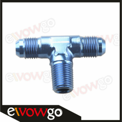  AN6 -6AN Male Flare to 1/4'' NPT Pipe Tee T-piece Fitting Adapter Aluminum Blue