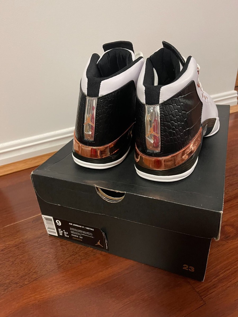 air jordan 17バスケットボールシューズ ホワイト/ブラック/ゴールド Nike Air Jordan 17 XVII Plus + White Black Copper Leather , Size 9