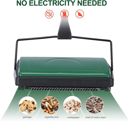 Carpet Sweeper Cleaner Low Carpet Rug Cleaning with a Brush Green Pet Hair Dust - Picture 2 of 11