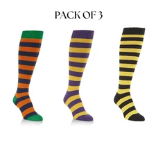 Pack of 3 Over-the-Calf Rugby Stripe Socks, Assorted Colors, One Size Fits Most