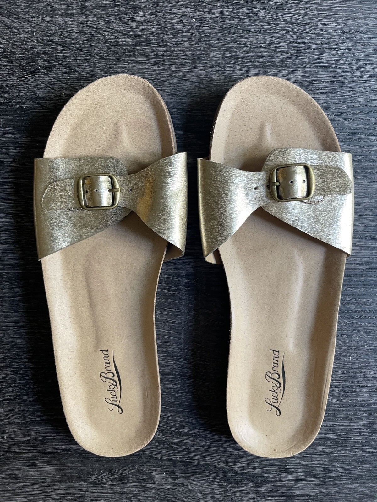 PANTOFOLA D’ORO Pantofole oro marca Lucky con fibbia e suola in sughero taglia 8M