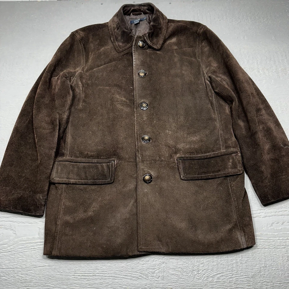 Chaqueta de Colección J Crew Para Hombre Grande Abrigo de Cuero Marrón Botón Cuello Frontal