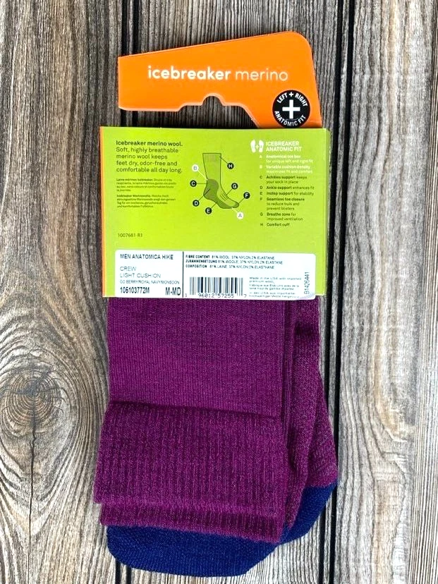 Icebreaker Hombres Talla M Calcetines Ligeros Senderismo Ajuste Anatómico R y L Pies Berry NUEVO Foto 2 de 4
