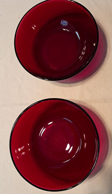 Vintage Royal Ruby Red 4.5 in. Dessert Berry Fruit Bowls Anchor Hocking Set of 2