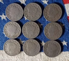 LIBERTY V NICKLES GROUP OF 9 COINS 
