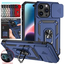 For iPhone 14 15 Pro Max 13 12 11 XS XR Case Camera Lens Slide Ring Stand Cover