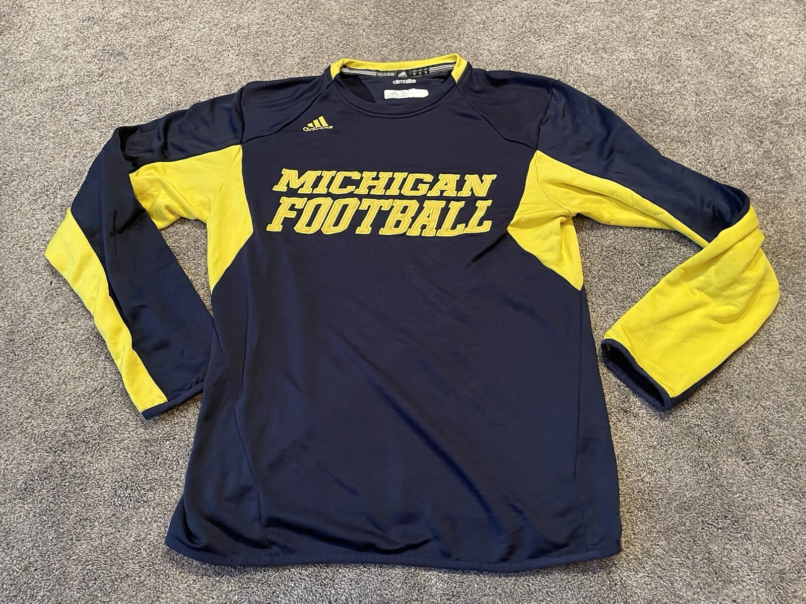 Michigan Wolverines Shirt Mens Small Blue Yellow Adidas Soccer Warmup Climalite