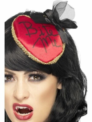 Vampir Bite Me roter Fascinator Hut Kostüm Zubehör