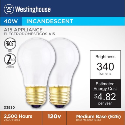 Westinghouse 3930 120V 2700K E26 Base A15 Shape Frost Incandescent Bulb 40W
