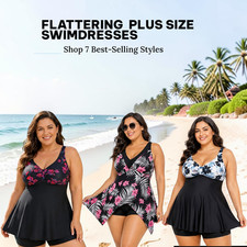 Plus Size Swimwear Tummy Control Bathing Suit Floral Swim Dress 1 2 Pieces