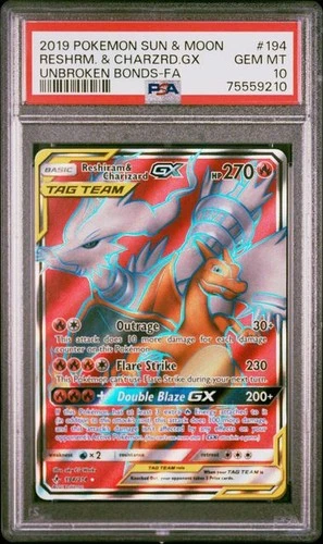 Pokemon Reshiram & Charizard GX Unbroken Bonds Full Art #194 PSA 10