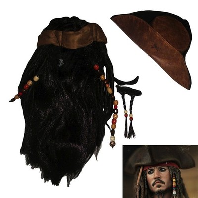 Pirates of the Caribbean Captain,Jack Sparrow Cosplay braune Perücke Hut DHL