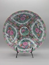 Rare Vintage Hand-Painted Famille Rose Canton Wide Soup Bowl, 9"